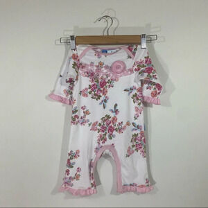 NWT Albetta Baby White and Pink Floral Ruffle Flutter Hem Playsuit